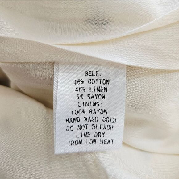 FORE Quinn Everyday Linen Puff Sleeve Square Neck Cream Patterned Mini Dress L - Picture 12 of 15